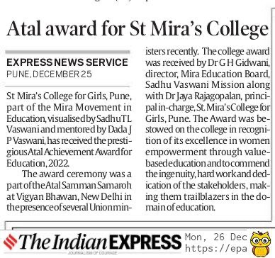 SMC-Atal Achievement Award 2022 [21-12-22] Media coverage Indian Express 25-12-22 e issue